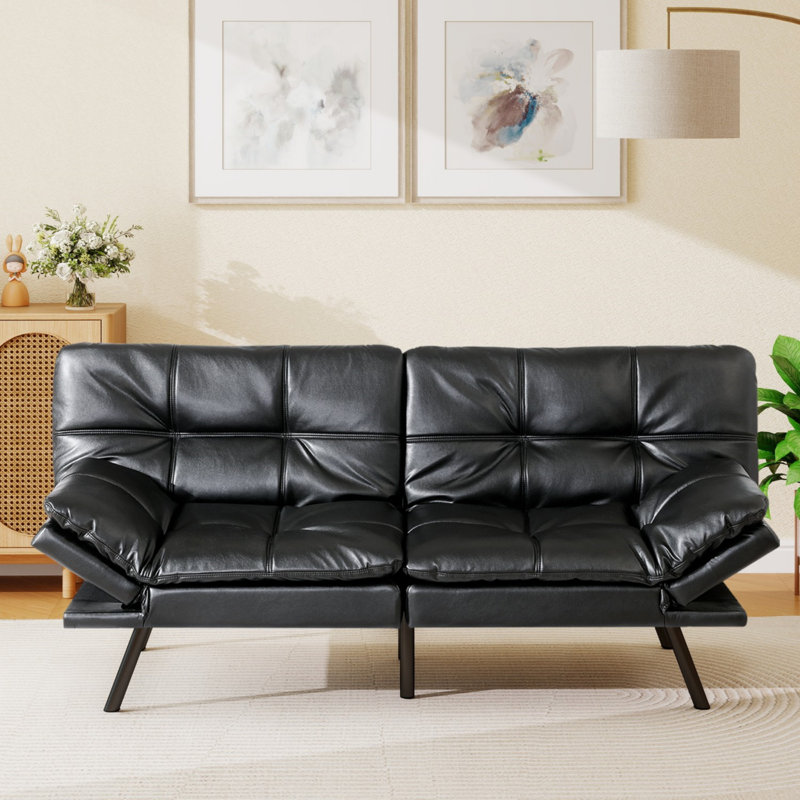 Canapé-lit futon avec mousse et accoudoirs amovibles - 2 à 4 places, Noir