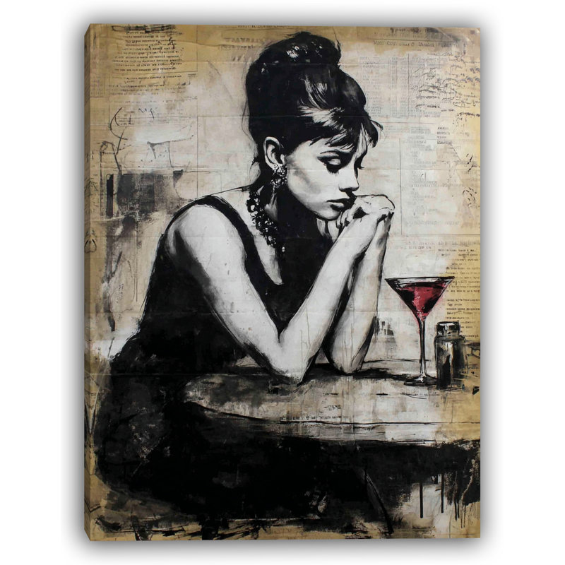 «Refined in Silence - Elegant Woman with Martini», reproduction sur toile tendue, H 48 po x l 36 po