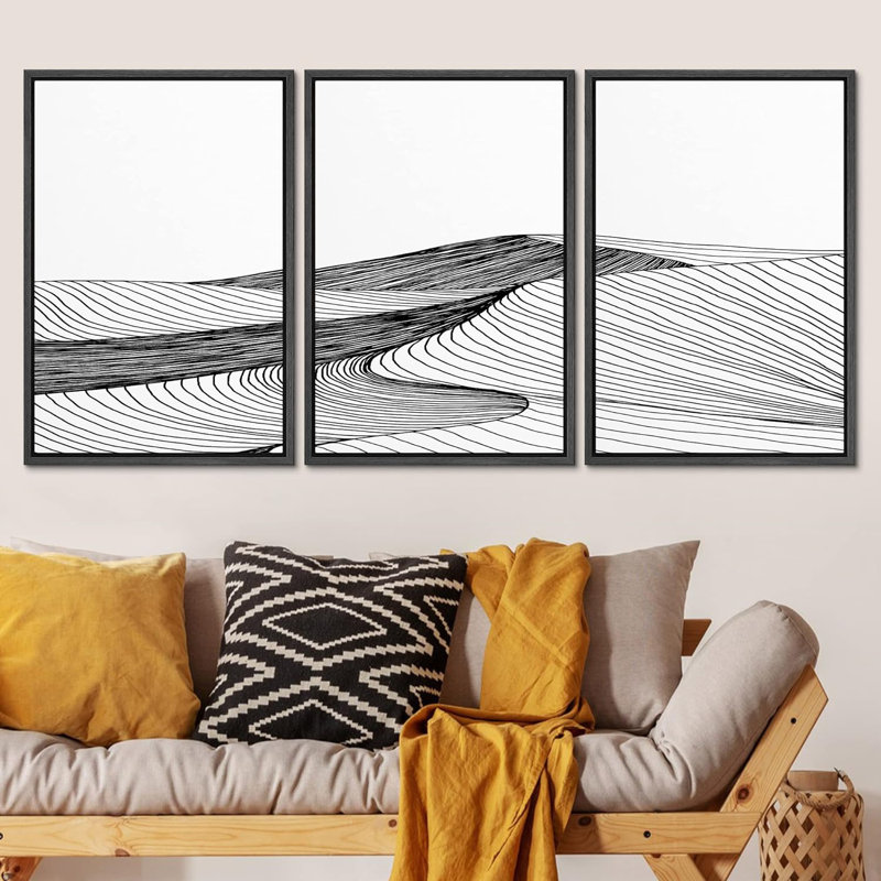 Line Art Shadow Nature Landscape Mountain Minimalist - ensemble de 3 reproductions sur toile flottantes