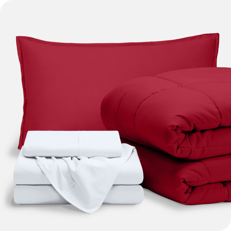 Lit dans un sac en microfibre 1800 de qualité supérieure 1800, Rouge / blanc, Édredon simple TG et 4 pièces supplémentaires