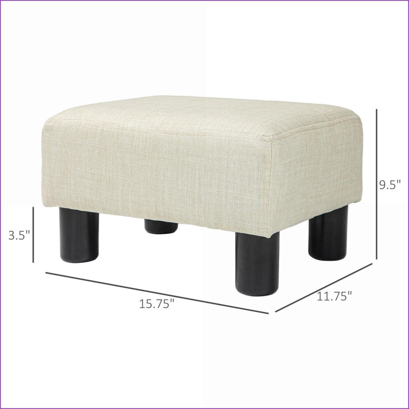Ottoman Small Cube Foot Rest with Linen Fabric, Tan Brown Wood Frame for Living Room | Wood Frame | Tan Brown, Beige