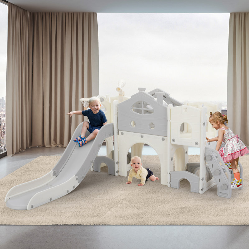 Ensemble de jeu pour tout-petits avec glissade, glissade pour tout-petits, glissade pour enfants avec panier de basketball et télescope, glissoire pour enfants