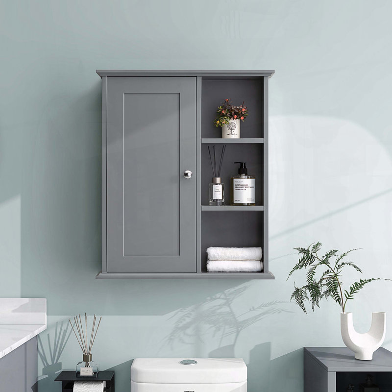 Upgraded Bathroom Wall Cabinet Over The Toilet Storage Cabinet, Wooden Medicine Cabinet, Gray