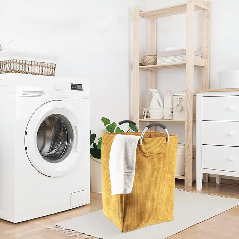Panier à linge en velours côtelé 55L, Jaune
