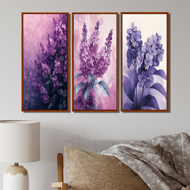 Lilas ombres en monochrome minimalisme I - ensemble de 3 décorations murales lilas, H 40 po x l 60 po, Brun