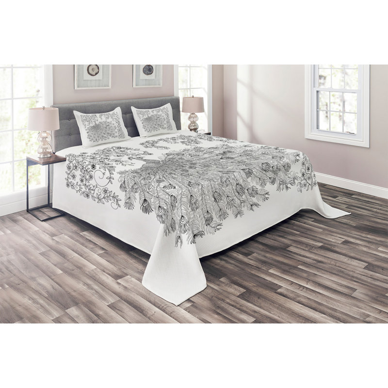 Peacock Eclectic Polyester Coverlet, King Bedspread + 2 Shams