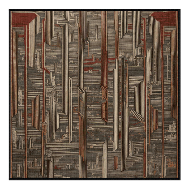 Machine Washable Art Deco Brown Area Rug, Square 5'
