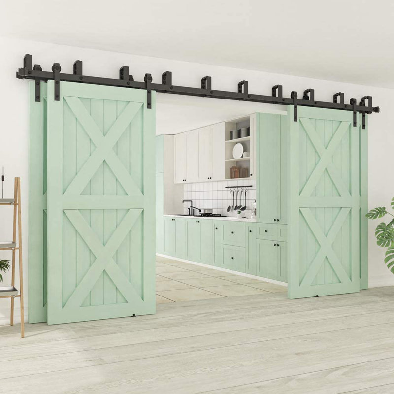 Ensemble de quincaillerie double à 4 portes de grange en acier noir, 108 po