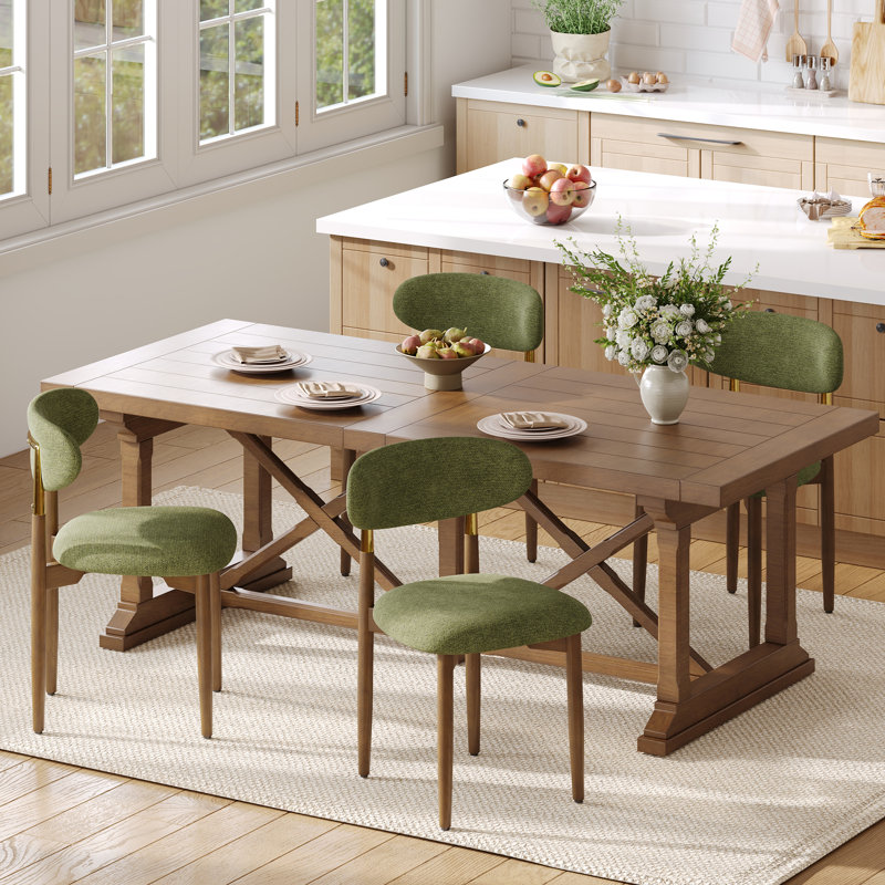 Chaise d'appoint rembourrée en bois massif, Vert, Noyer