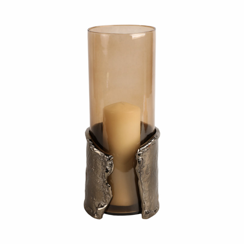 Sagebrook Home 12" Maputo Medium Candle Holder Glass, Brown, 15" H x 6" W x 6" D