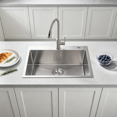 27"L × 19"W Drop-in Single Bowl Stainless Steel Kitchen Sink