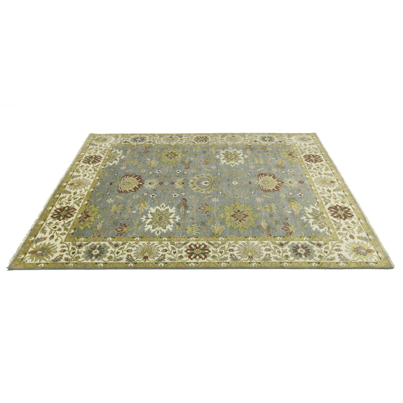 Tapis oriental bleu Osh Chobi, Bleu/Gris, Rectangulaire 8 pi x 10 pi