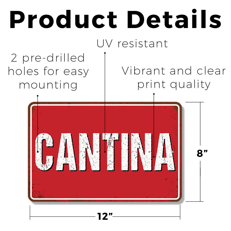 Enseigne en plastique 8 po x 12 po Cantina