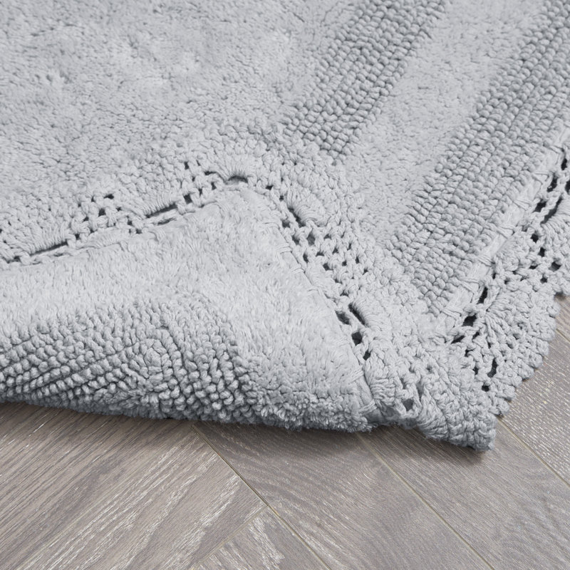 Laura Ashley Crochet Machine Washable Cotton Bath Rug, Light Gray, 34" L x 21" W