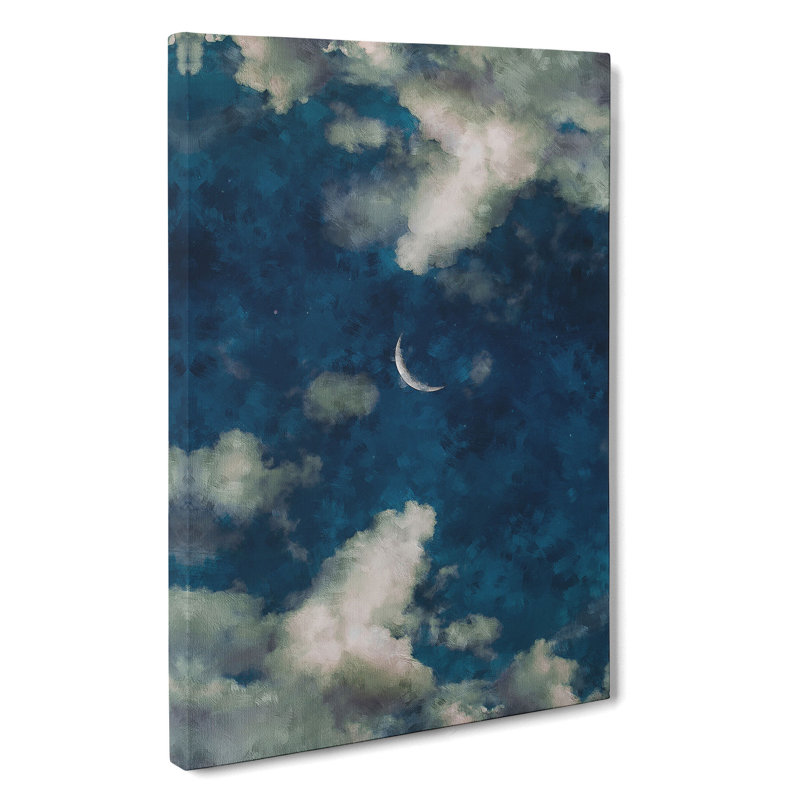 Crescent Moon Through The Clouds - Wrapped Canvas Painting, 50cm H x 35cm W x 3cm D