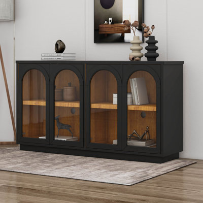 Buffet arqué avec rangement, grande armoire arquée avec portes en verre