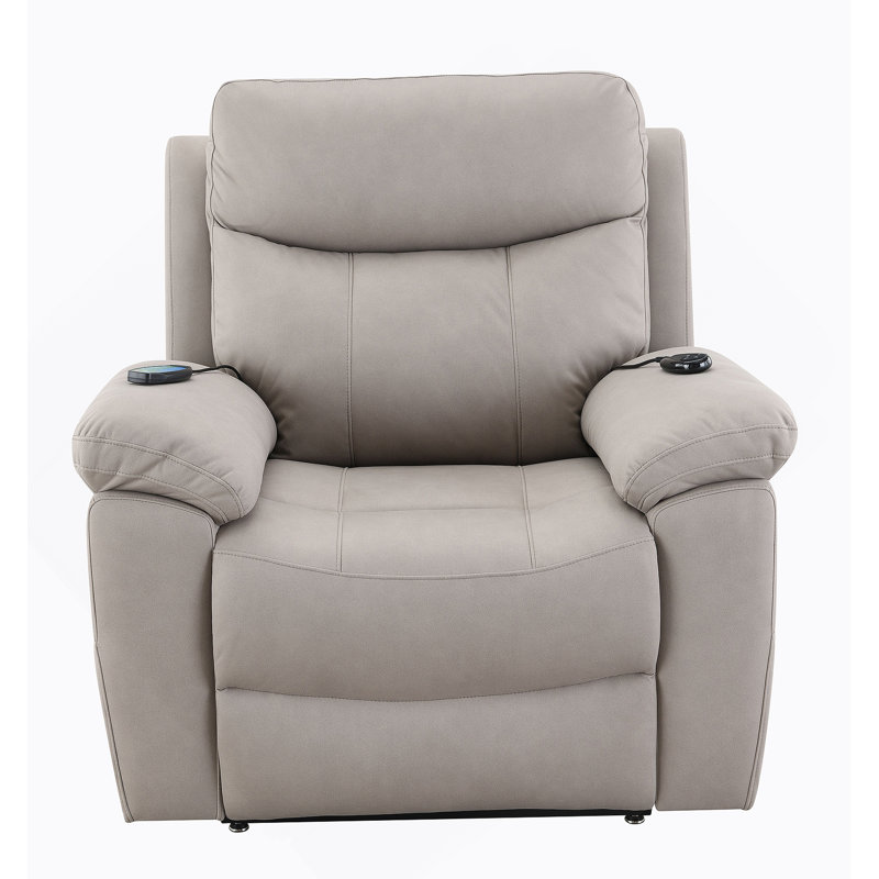 Fauteuil inclinable électrique en microfibre poli Chriki, Microfibre / microsuède - gris clair, Électrique - Bouton-poussoir