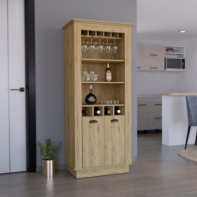 Lafayette Bar Cabinet with 4-Bottle Rack, Upper Glass Holder and Dual Door Design