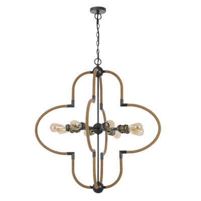 Lustre en métal 4 lumières Tahoka avec cadre en toile de jute