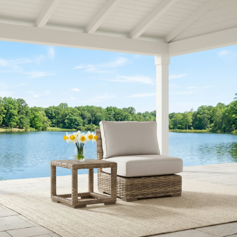 Lemoore Premium All-Weather Wicker Outdoor Armless Lounge Chair , Sunbrella® Cushions Included, Cast Sage Sunbrella®