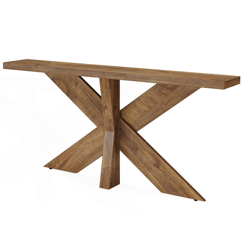 Farmhouse Console Table, Sofa Table Behind Couch With Geometric Base, Behind Couch Table