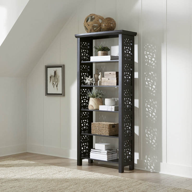 Chouteau 75"H Accent Bookcase w/ Scroll Work, Black