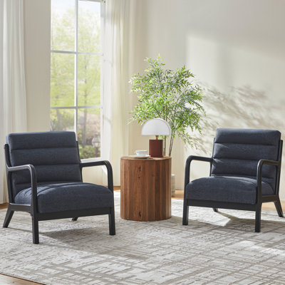 25.6" Wide Mid Century Upholstered Armchair Solid Wood Accent Chair (Set Of 2)