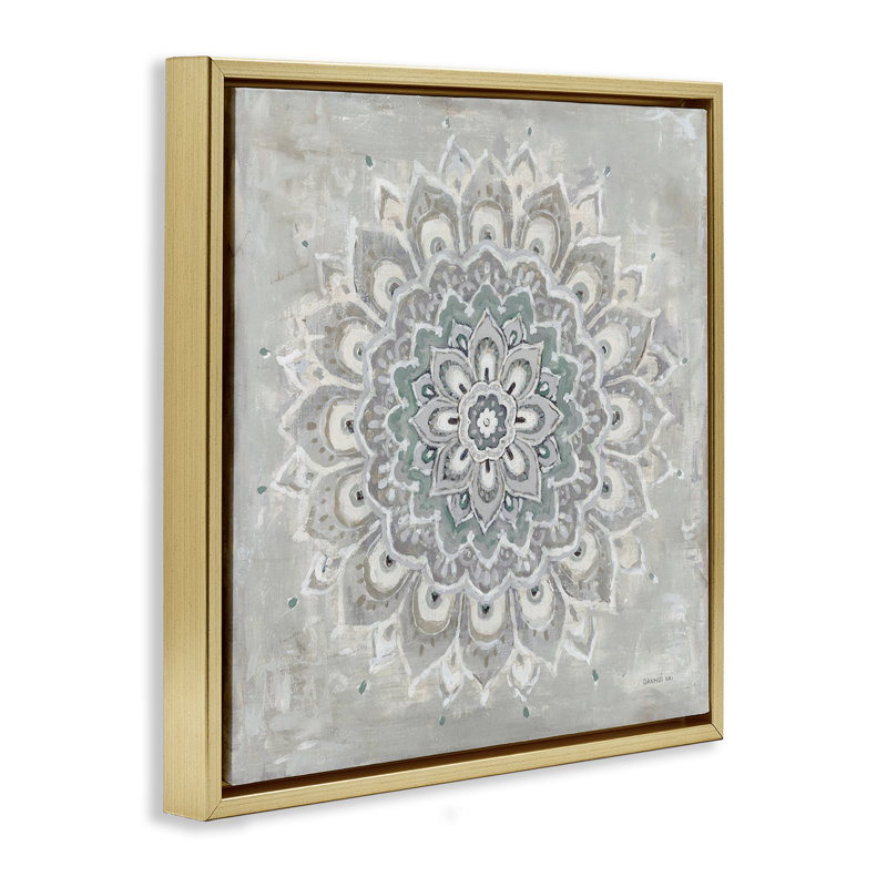 «Gentle Mandala Flower Floater Canvas» par Danhui Nai, Cadre flottant métallique doré, H 18 po x l 18 po x P 1,7 po