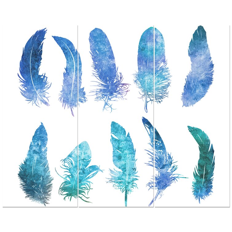 Bless international Blue Feathers On Canvas 3 Pieces Multi-Piece