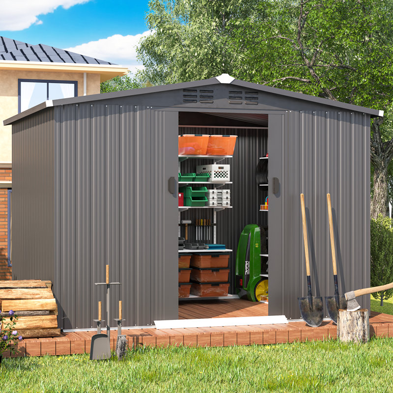 8 ft. 5 in. W x 6 ft. 5 in D Metal Storage Shed, Dark Grey