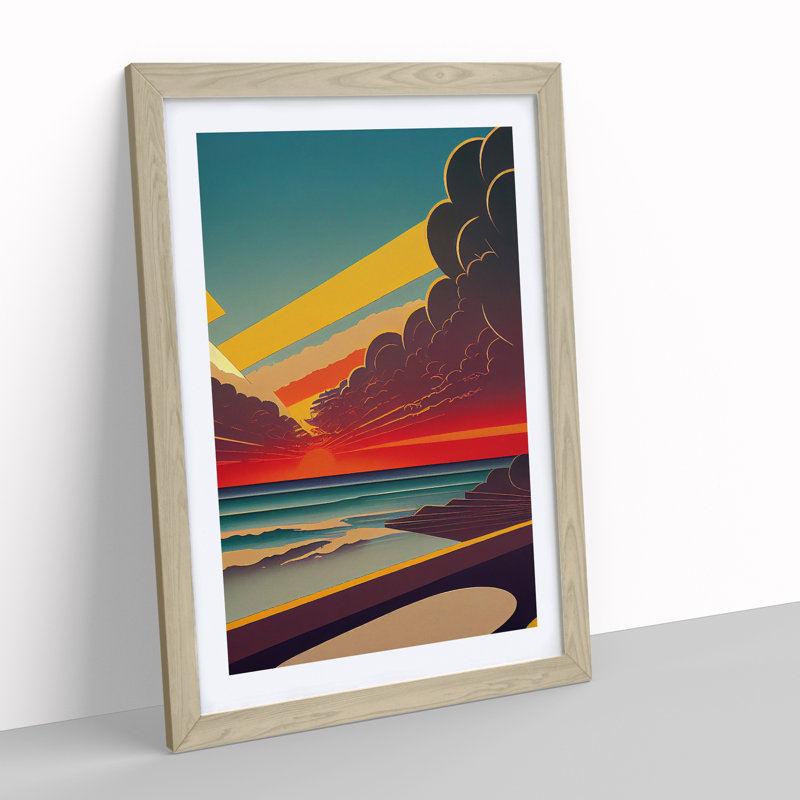 Ocean Sunset No.3 Framed Print, 34cm H x 25cm W x 2cm D, Oak