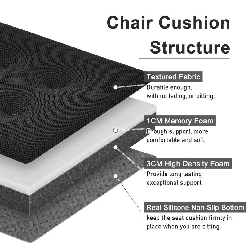 12 Inches Square Stool Cushions With Ties For Bar Stool, Breathable Square Chair Pads Seat Cushions With Non-Slip Bottom - One Pad Only