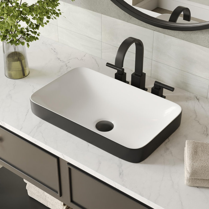 Ceramic Porcelain Rectangle Bathroom Vessel Sink, Black/White