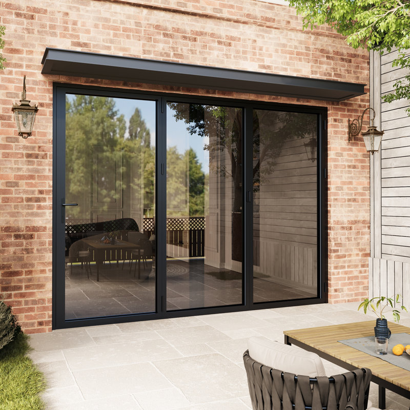Porte de patio pliante en aluminium noire pliante à droite 96 po x H 80 po (3 + 0) avec 𝗥𝗲𝘁𝗿𝗮𝗰𝘁𝗮𝗯𝗹𝗲 𝗦𝗰𝗿𝗲𝗲𝗻 