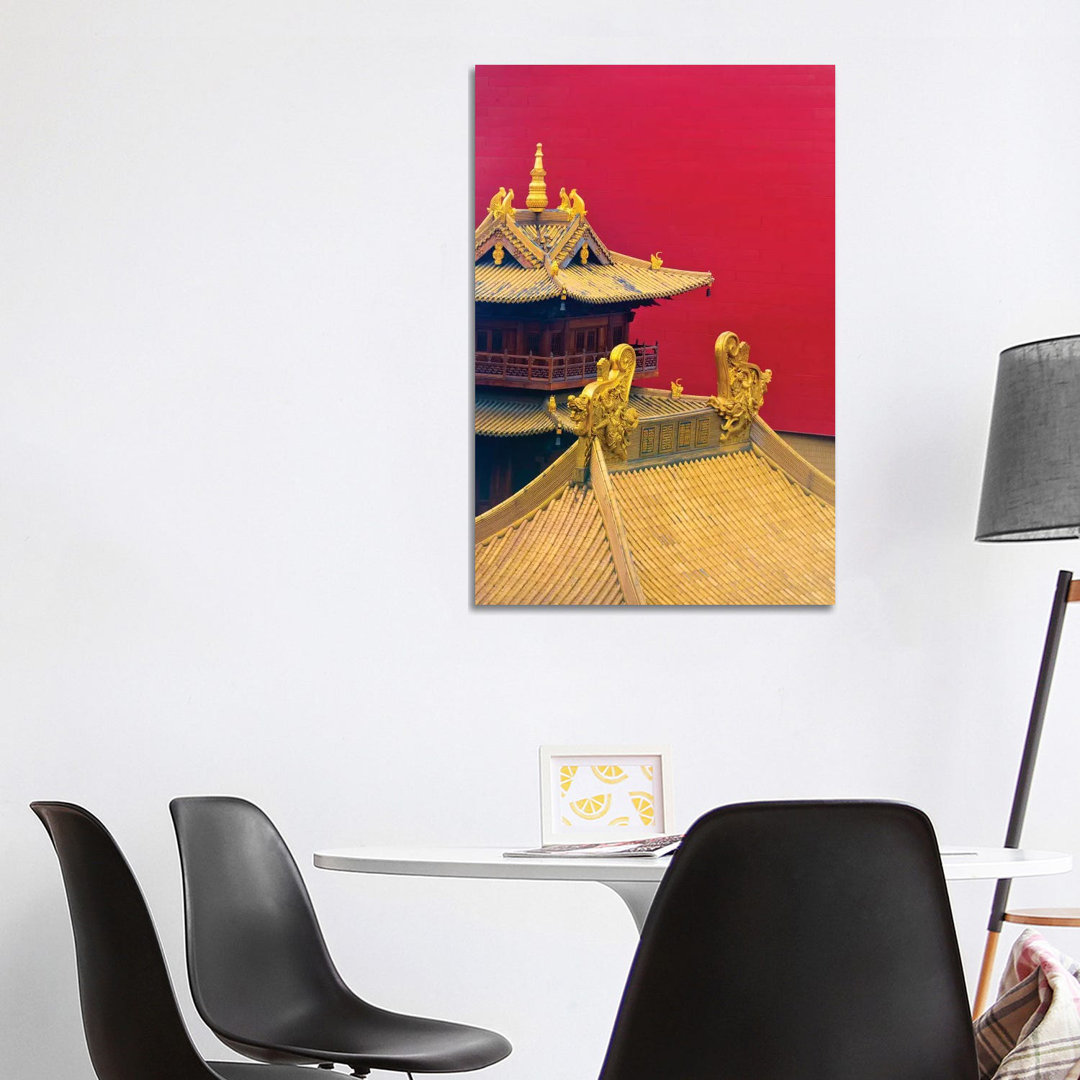 Architectural Details Of Jing'an Temple, Shanghai, China by Keren Su - Wrapped Canvas Print