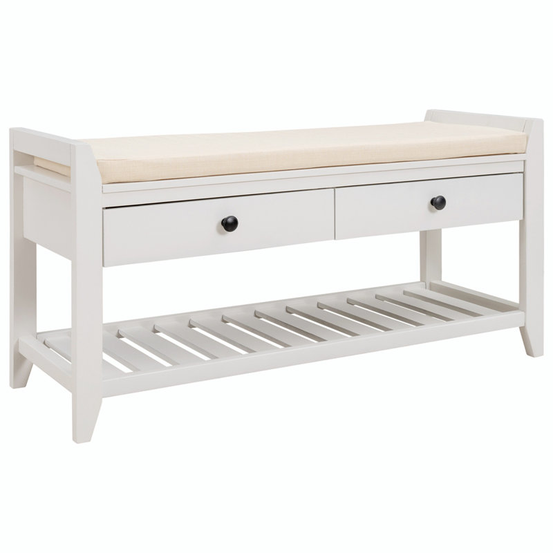 Multipurpose Entryway Shoe Storage Bench with Cushioned Seat and Drawers, White