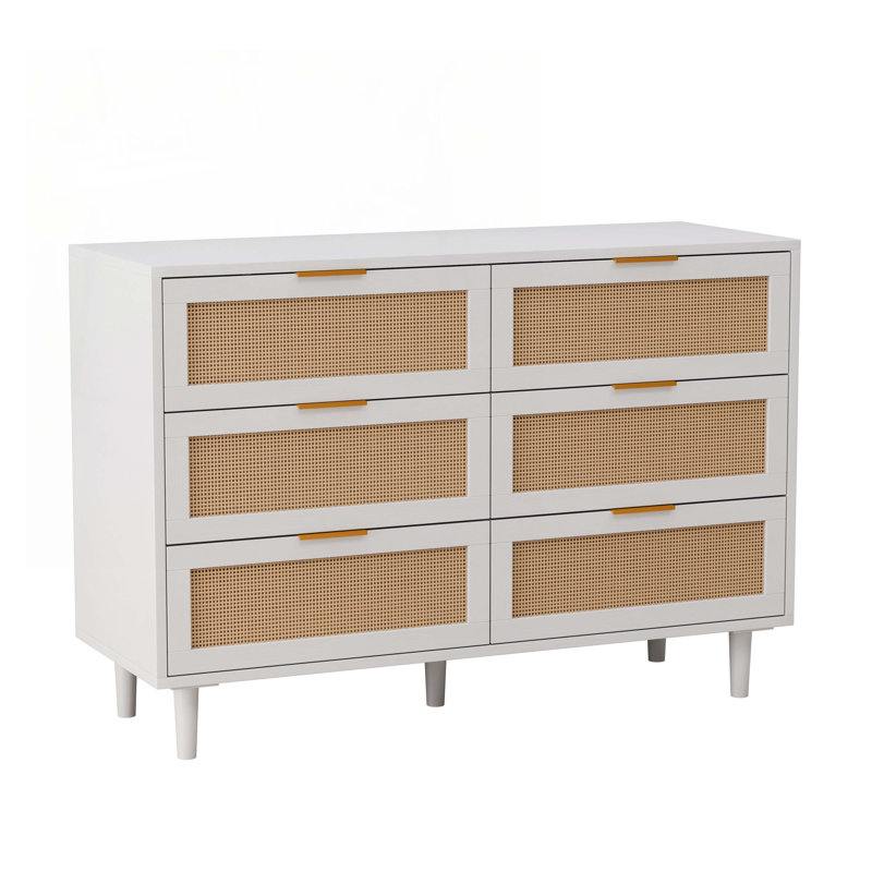 Console en rotin avec 6 tiroirs