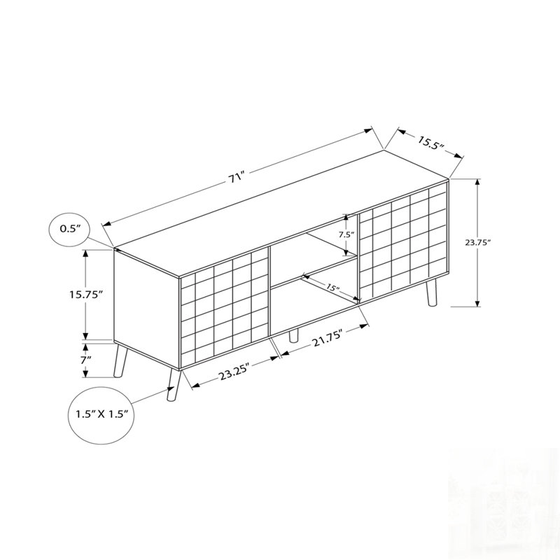 Meuble télé Mid-Century en stratifié avec rangement spacieux, idéal pour les centres de divertissement de salon et de chambre