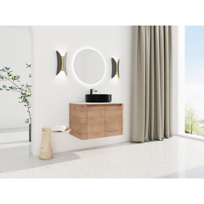 Meuble-lavabo mural moderne de 30 po avec lavabo d'art en céramique, structure en contreplaqué et structure de base à système de fermeture en douceur, charnières