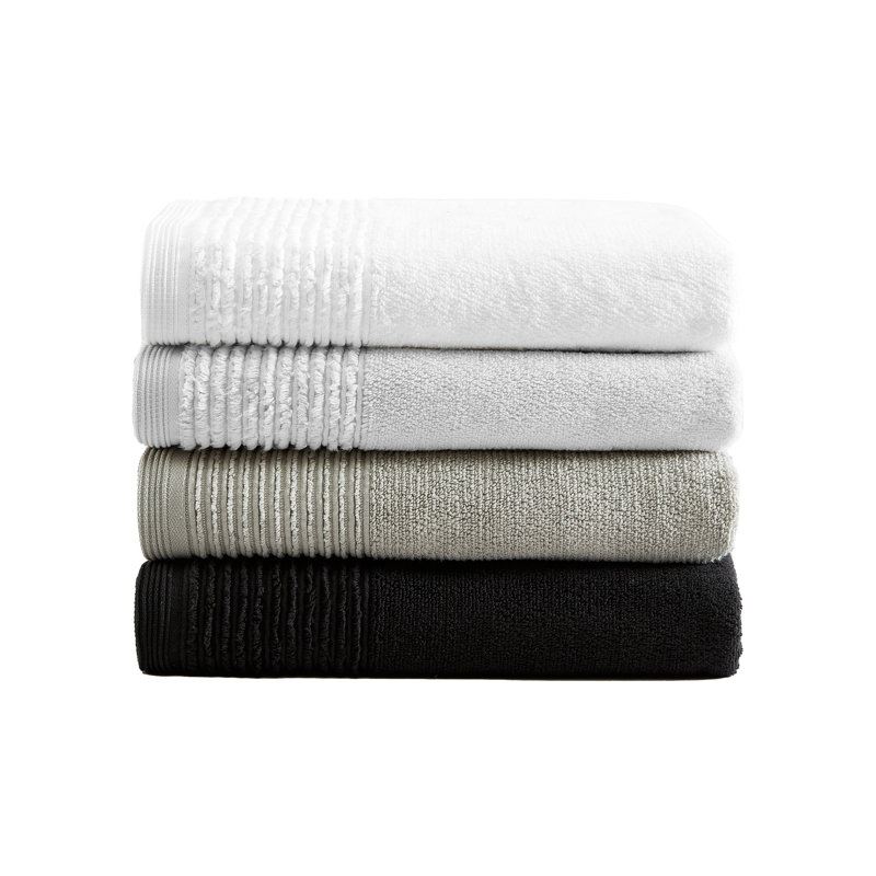 6-Piece Solid Sculpted Pleat Cotton Towel Set, Black