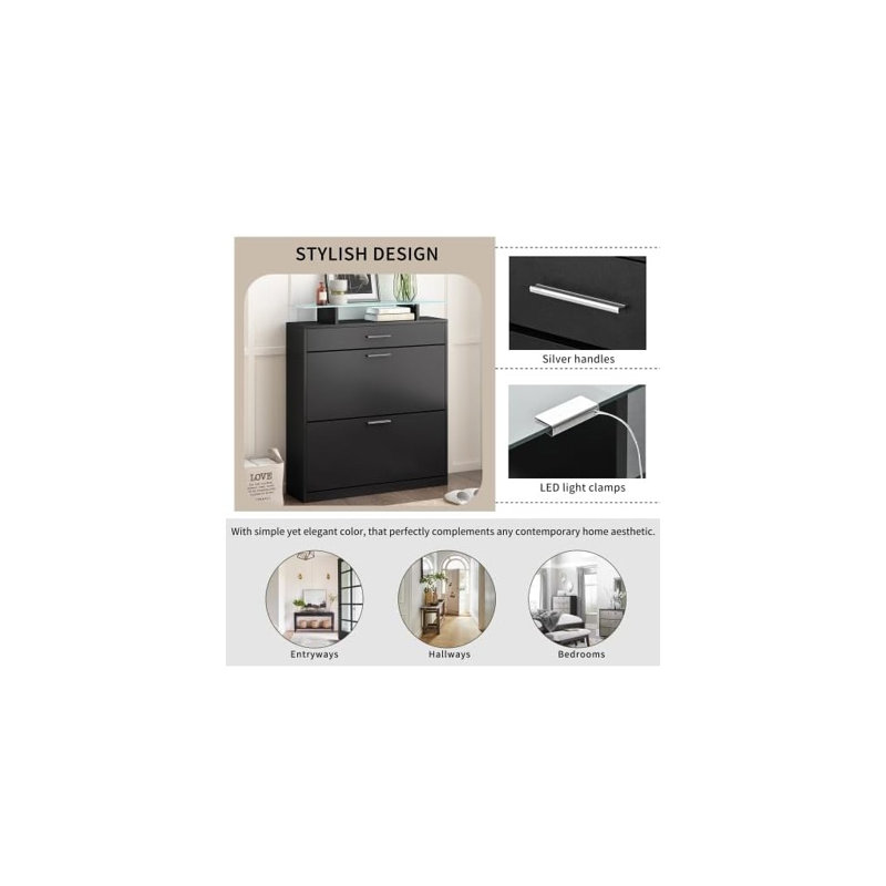 Tina 24 Pair Shoe Storage Cabinet, Black