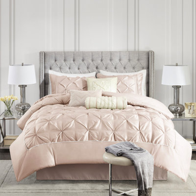 Édredon très grand 7 pièces très grand - avec édredon de style, 2 taies décoratives, 3 coussins, 1 jupe de lit Lavable à la machine