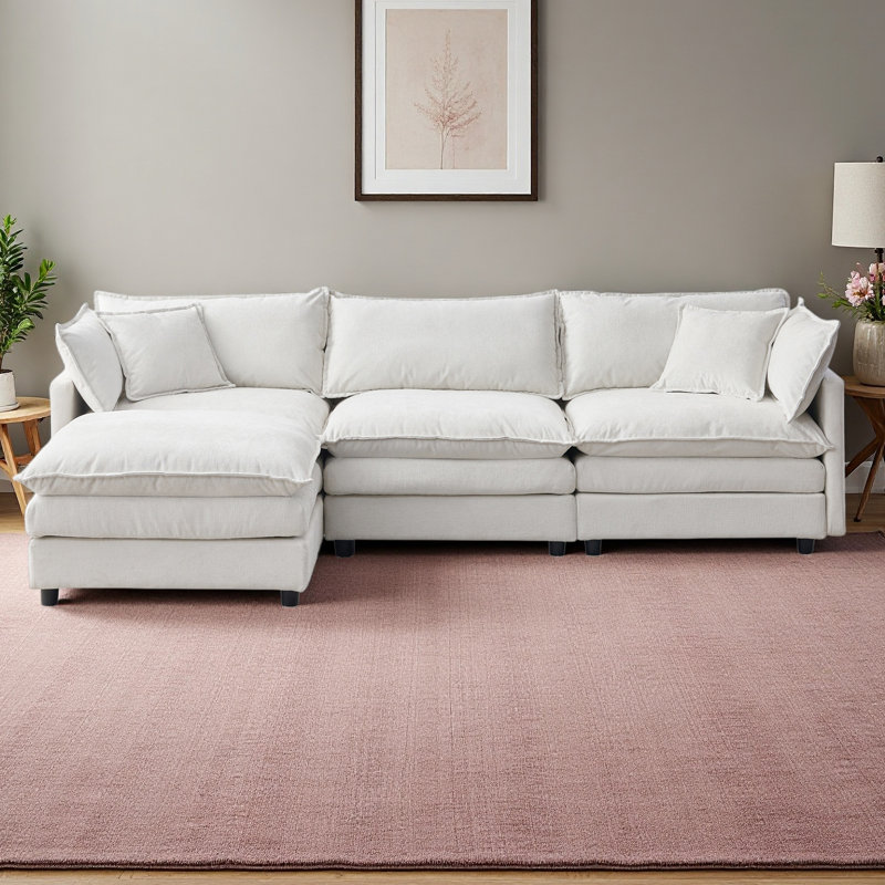 Canapé modulaire de 105 po en tissu de chenille rembourré de 105 po avec canapé à 3 places et repose-pieds, Chenille beige