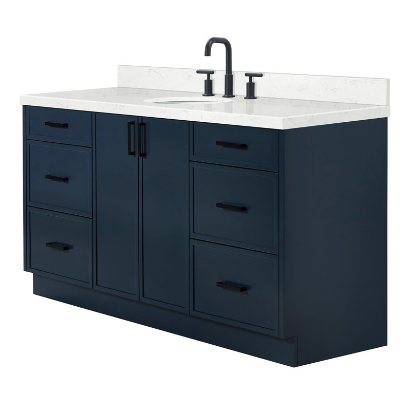 Ariel Kellie 66 Inch Single Oval Sink Bathroom Vanity With Carrara Quartz Countertop, Gray