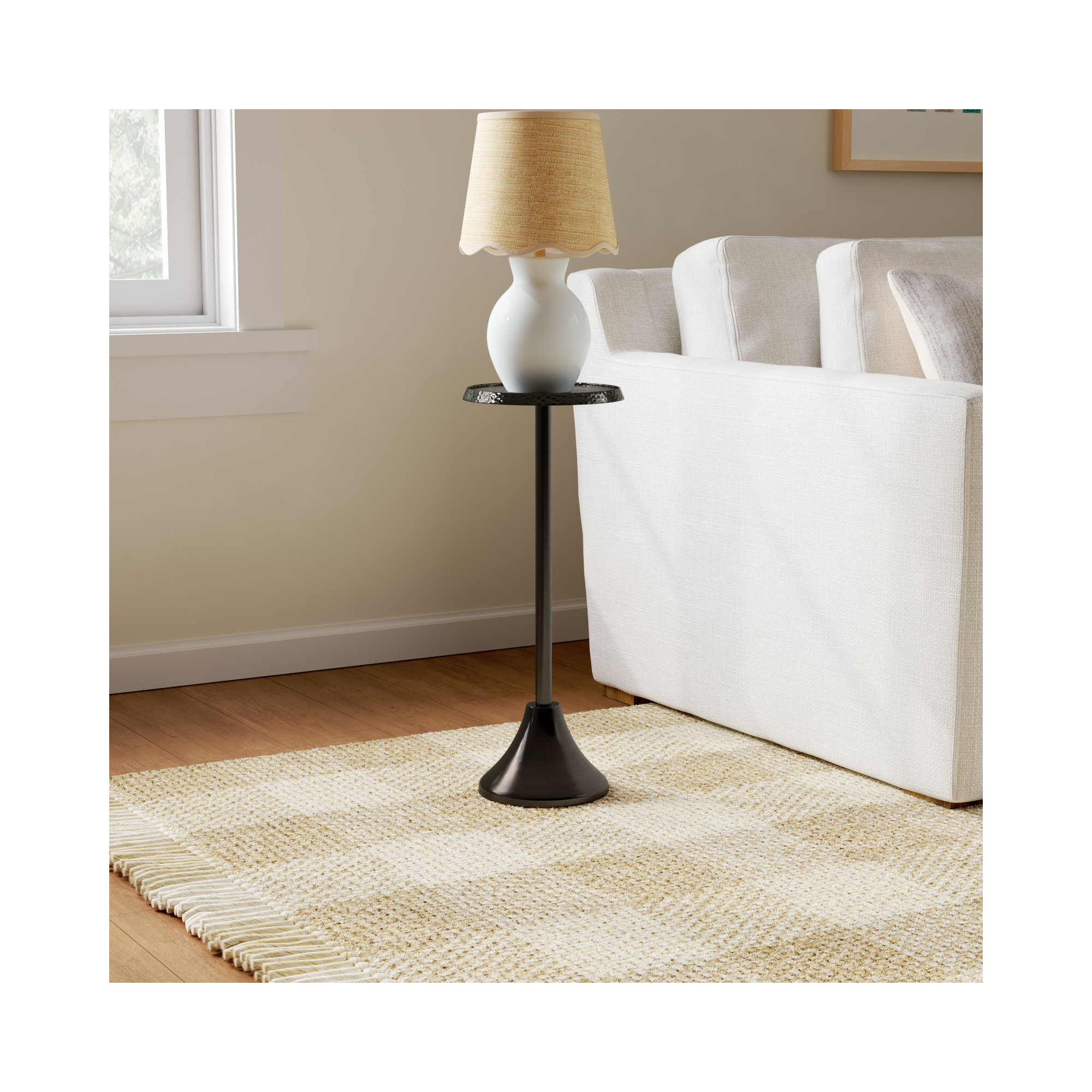 Deanna Iron End Table, Pewter Base/Mirrored Glass Top, 23" H x 9" W x 9" D