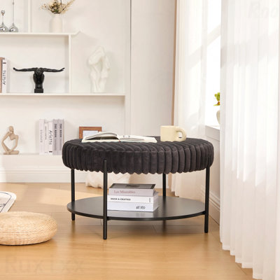 Table basse ronde avec tablette de rangement ouverte en bois, pour salon, chambre à coucher, vestibule, hôtel