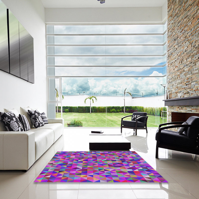 Tapis rose à motif géométrique Kimzey, Carré 7 pi