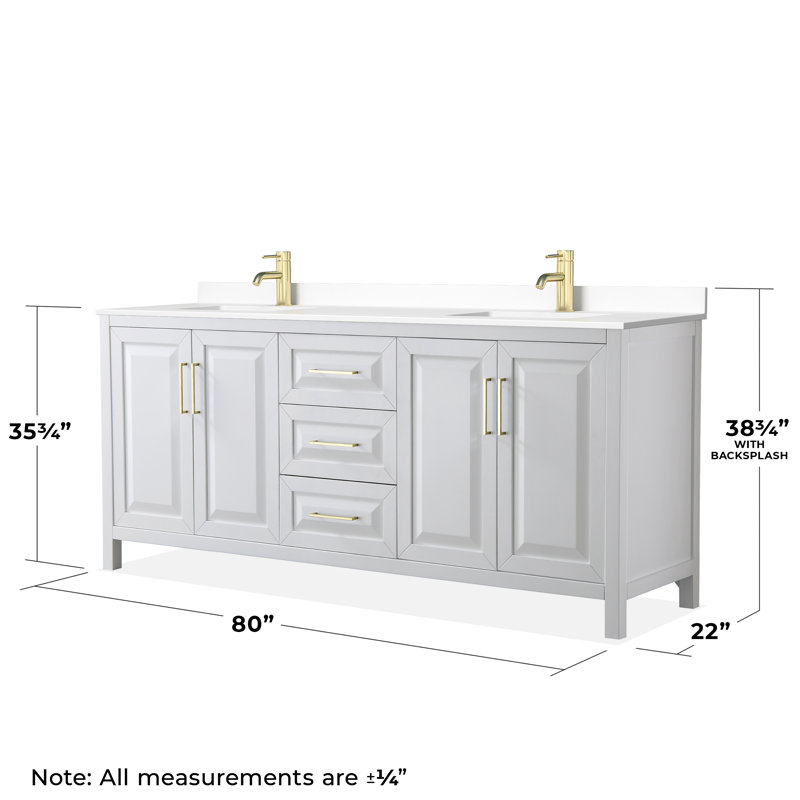 Daria 80'' W Double Vanity, Brushed Gold, White, White Cultured Marble