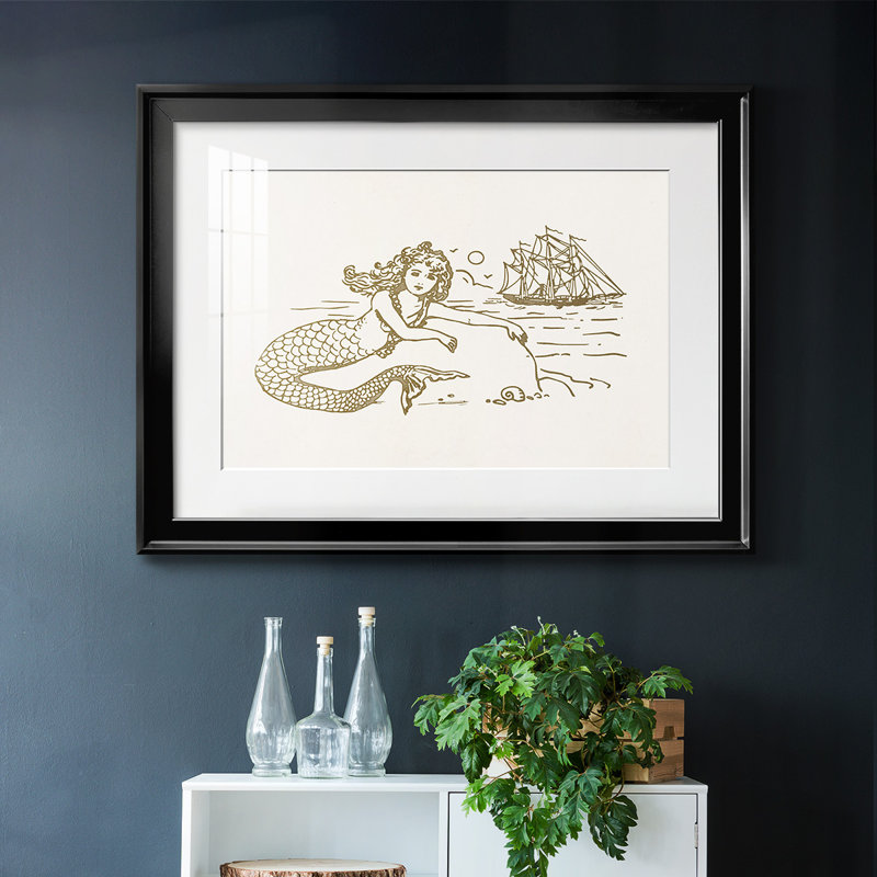 Sunning Mermaid I, reproduction d'art encadrée, H 19 po x l 27 po x P 1,5 po, Noir