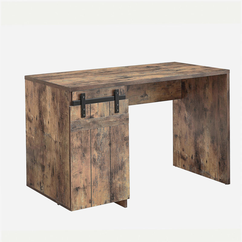 Bureau à domicile Bureau en bois patiné avec trois tablettes et porte de grange en métal